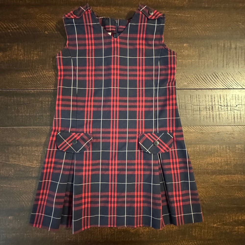 Dennis Uniform Plaid Pleated School Jumper Dress Navy Red 7 Girl Academic Preppy